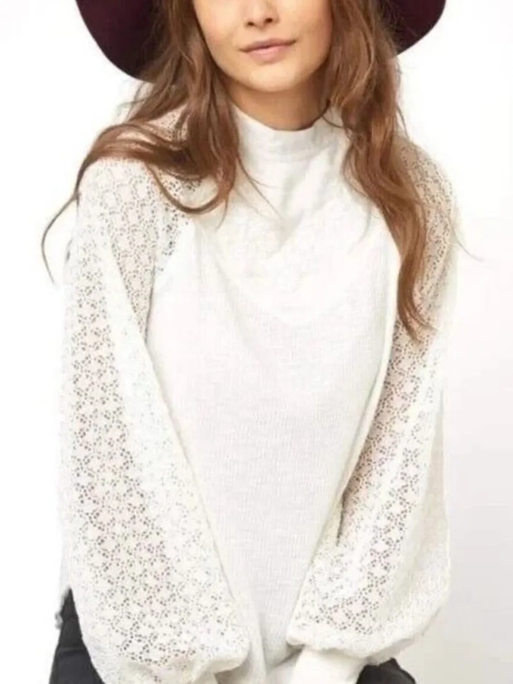 Free People Sweetest Thing Thermal Top Ivory White Size Large NWT New